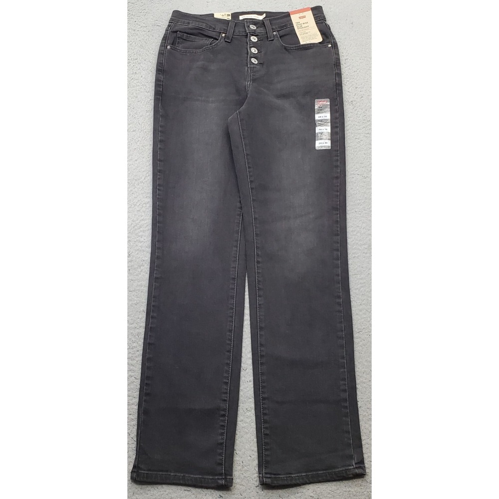 Levi's 724 Slim Straight Leg Jeans Womens 28 Black High Rise Red Tab Button-Fly